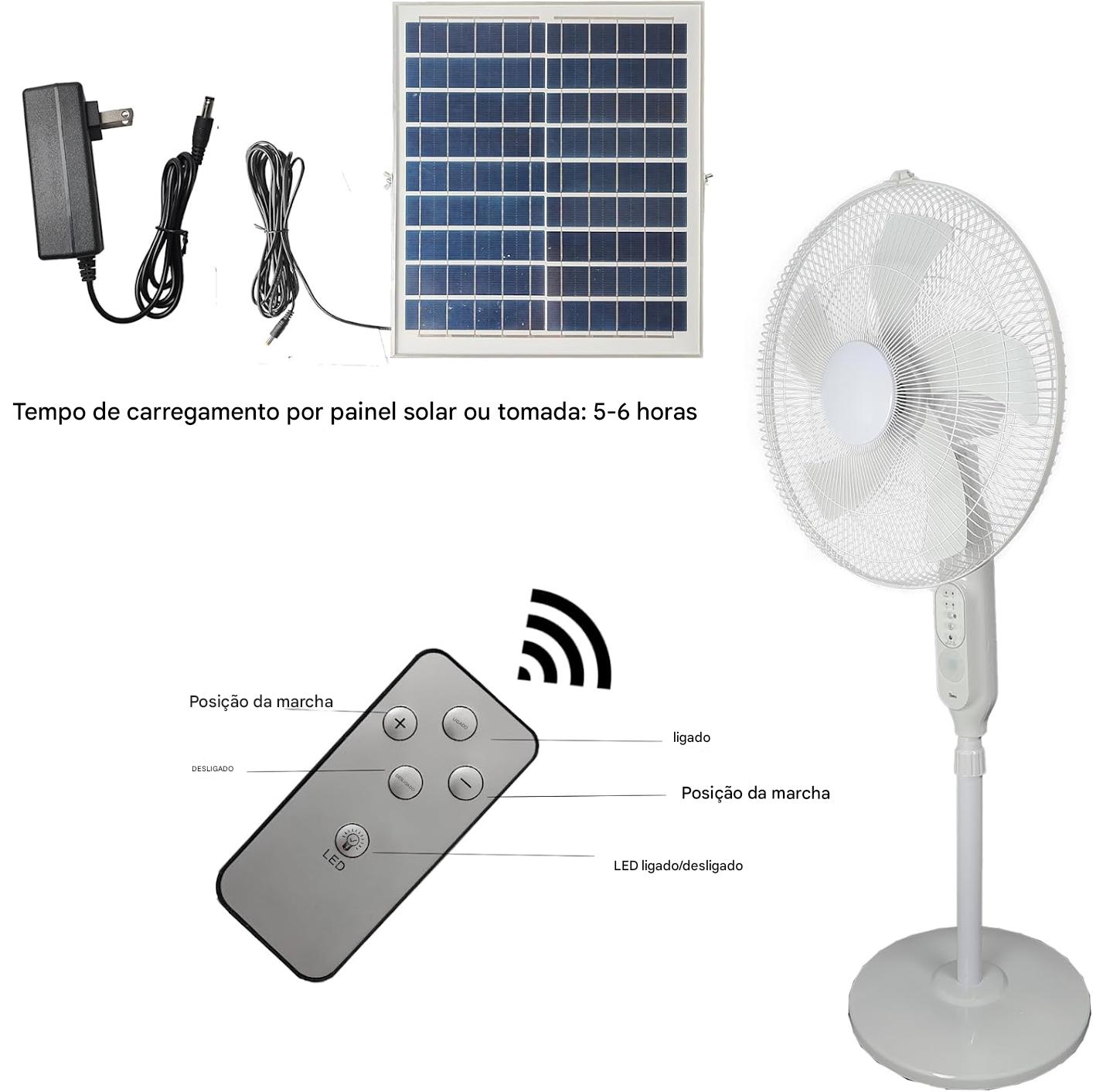🌞 Ventilador Oscilante Solar Recarregável 16”