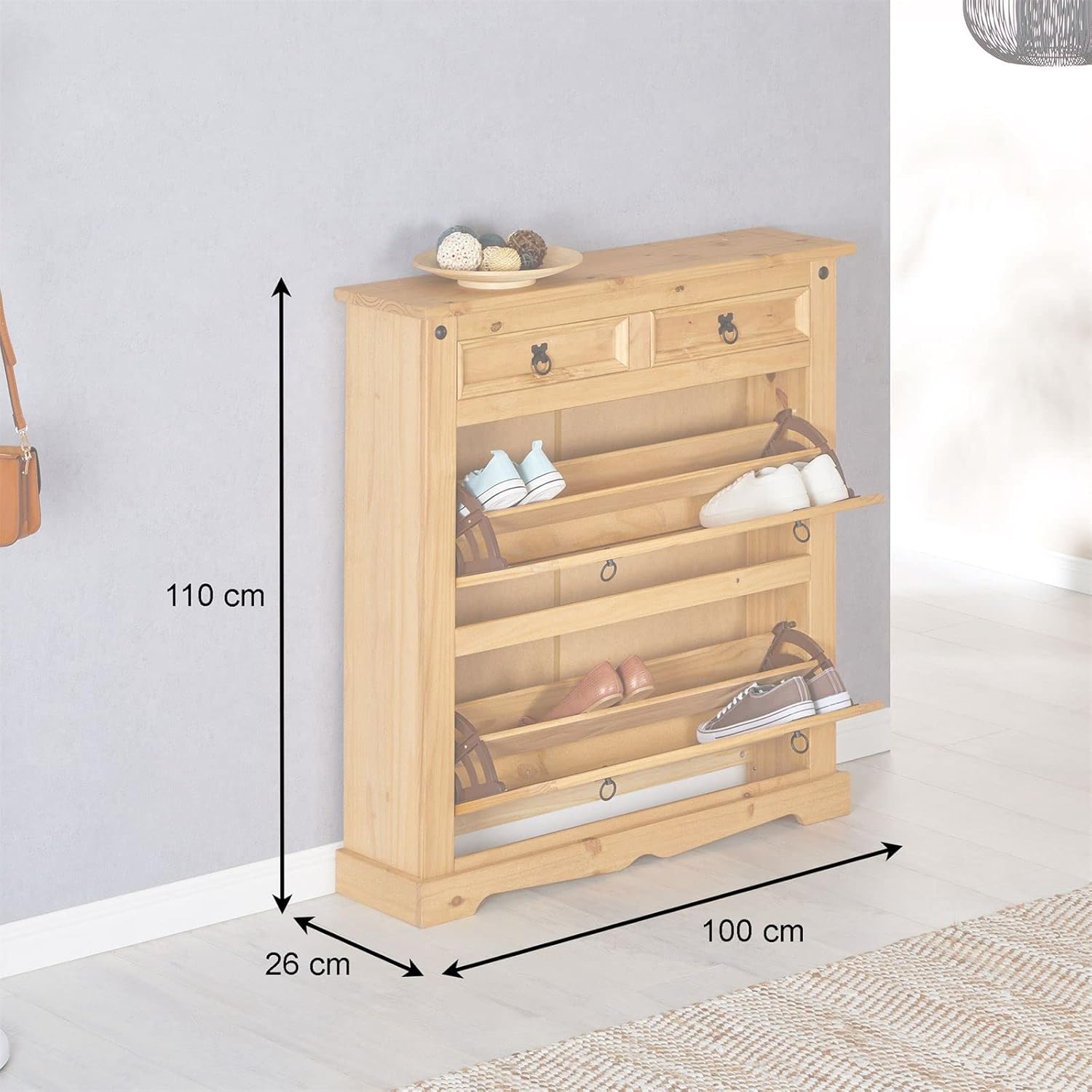 IDIMEX Sapateira Madeira 2 Portas Basculantes 2 Gavetas 16 Pares