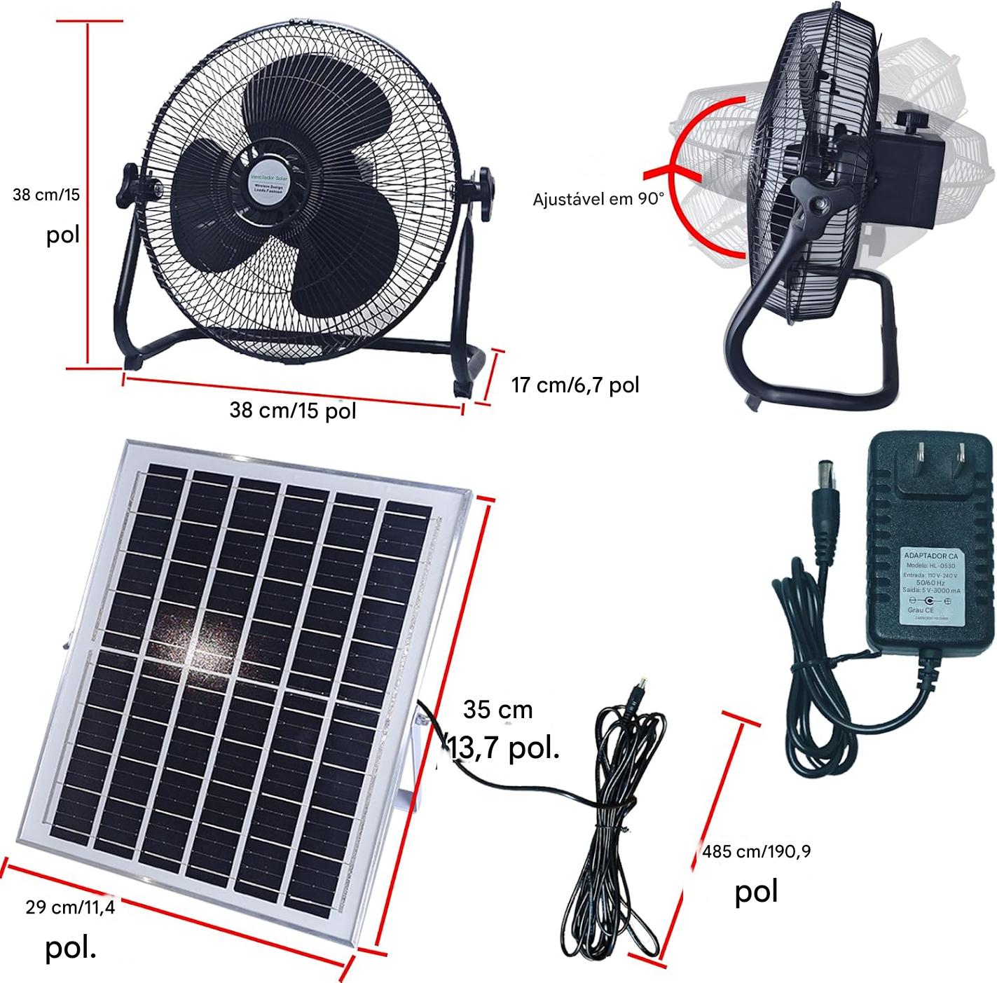 🌞 Ventilador Oscilante Solar Recarregável 16”