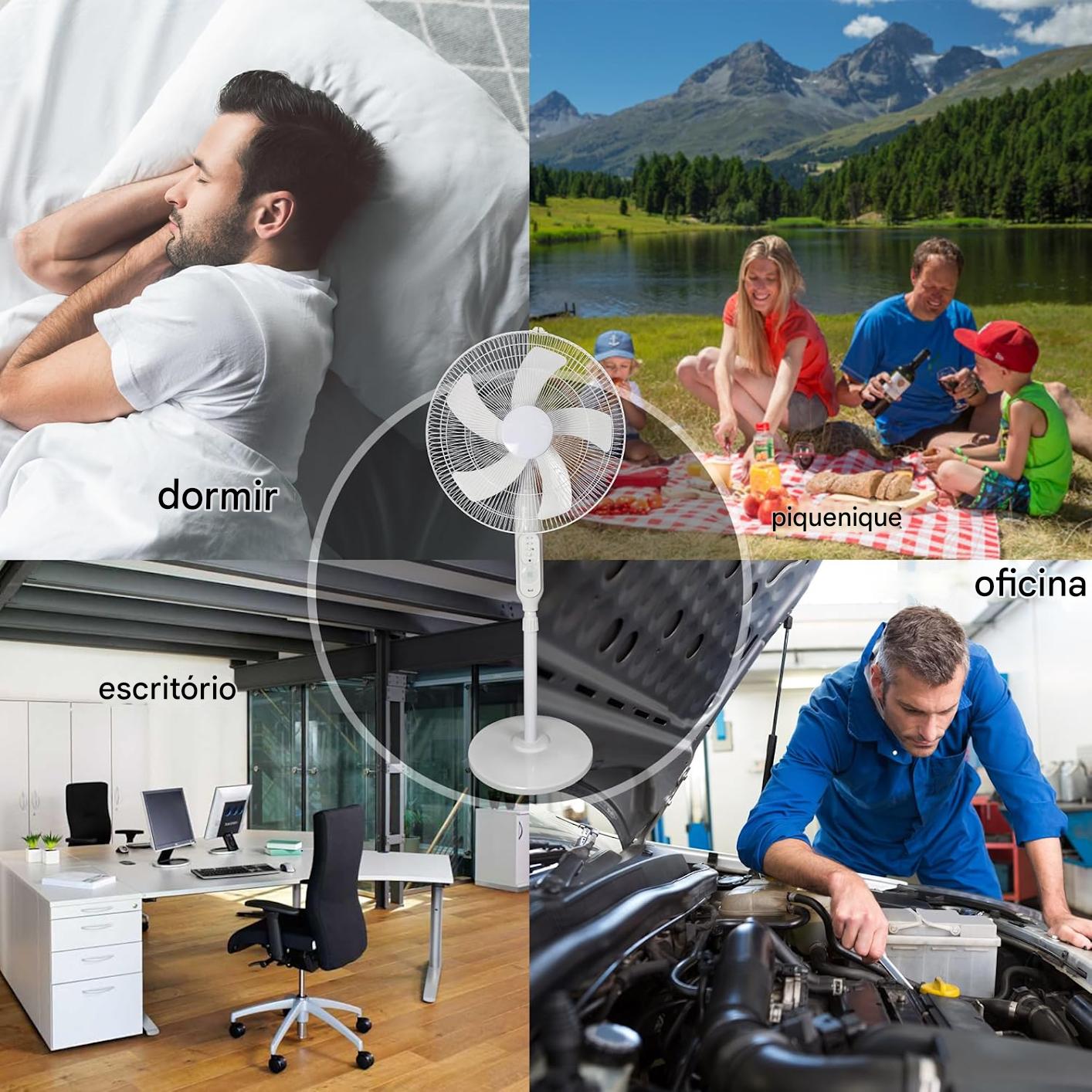 🌞 Ventilador Oscilante Solar Recarregável 16”