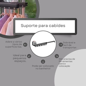 Cabideiro Varal Retrátil De Cabides Com Ventosa Para Lavanderia Compacto Organizador De Roupas Ideal Apartamentos Casas